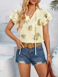 Independently Designed And Developed A New Casual Summer V-Neck Printed Lotus Leaf Sleeve
