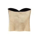 Off Shoulder Corset Tops For Women Silver Knit Crop Top Female Backless Sexy Tube Tops Summer Sleeveless Bustier Top