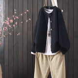 spring and autumn temperament casual loose new solid color long-sleeved knitted cardigan women's all-match