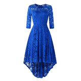 3/4 Sleeve Tunic Party Dress Lace 2022 Short Front Long Back Vestidos Solid Red Purple High Low Formal