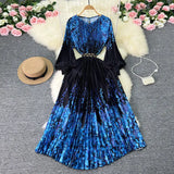 Zingj New Women's Dress Oversized Skirt Print Pleated Waist Lace Holiday