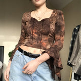 Vintage Fairy Grunge Crop Top Flare Sleeve Autumn Spring Female T-shirt Y2K Graphic Print Kawaii Tee Shirt Women