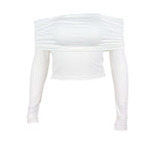 White Long Sleeve Off Shoulder Y2K TopOutfit