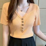 T-Shirt Women'S Short-Sleeved 2022 Summer New Korean Version Of The Slim Ice Silk Sweater Thin Bottoming All-Match
