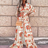 Gorgeous Printing Dress Plus SizeWomen Casual Elastic Waist Long Party Dress 2022 Summer Loose Slit Beach Dress