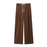 Waist Wide Leg Double-Layered Leisure Trousers 2025 Spring And Summer New Women's Rope High Waist Folding Broad Leg