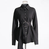 Fashion Casual Shirt Women 2025 Spring New Solid Metallic Decorative Splicing Design Embellished Long-Sleeved