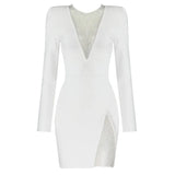 New Arrival Bandage Dresses Black Long Sleeve O Neck Long Sleeve Beading Sexy Party Club Celebrity Elegant Women