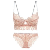 French Lace Embroidery Underwear Set Ultra-thin Bralette Push Up Brassiere Sexy Lace Lingerie Letter Bras and Panty