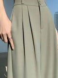 Waist Wide Leg Pants for Women New Loose Straight Coffee Trousers Autumn Double Buttons Casual Suit Pants