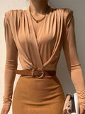 V Neck Brown Bodysuit Women Autumn Long Sleeve Top Bodies Sexy 2021 Female Overalls Casual Bodycon