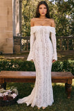 Lace Long Sleeve Off-shoulder Dress- Outfit