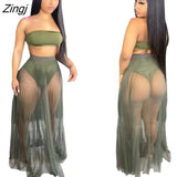 Up Skirt Swimsuit Women 3 Piece Set Strapless Crop Tops Pants And Mesh Skirt Fashion Pleated Beach