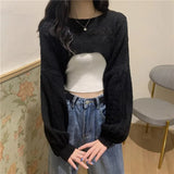 Shrugs Women Solid Loose Crop Top Hollow Out Designer Hipster New-arrival Soft Teenagers Full Sleeve All-match
