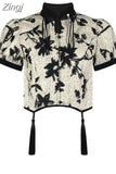 Women's Shirt and Blouse Y2k Vintage Chinese Style Harajuku Casual Elegant Fashion Short Sleeve Floral Print Shirt 2023
