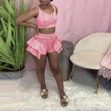 Halter Crop Top+ Shorts Sets Two 2 Piece Set Women Party Club Outfits Vacation Summer Clothes Femmer