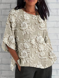 Spring And Summer New Fashion Elegant Temperament Flower Pattern Printing V Collar Seven-Sleeve