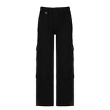 Zingj Girls Fried Street Straight Tube Casual Pants Street Retro Wind Irregular Large Pocket Wide Belt