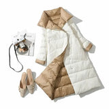 2021 Winter Women Turtleneck White Duck Down Coat Double Breasted Warm Parkas Double Sided Down Long
