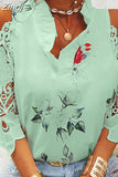 Hollow Out Printed Women Blouses Summer Female Strapless Blouse Casual Tops V-Neck Elegant Short Sleeve Lace Shirts