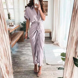 Short Sleeve Spring Dresses Fashion Summer Turn-down Collar Women Party Dress Elegant Button Office Lady Shirt