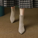 Short Boots Women's Autumn / Winter 2025 New Thick Heel Pointed Suede Stitching Boots Women's Middle Heel Soft Skin Thin