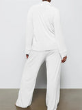 Long Sleeve Button Down Ribbed Knit Pajamas Set- Outfit