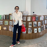 Women Korean Style Loose Long Sleeve Turn-down Collar Fashionable Stylish Female Blouses Autumn Chic Asymmetrical