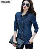 Shirt women 2019 Long Sleeve Slim Casual Vintage Elastic Ladies Denim Shirts Tops Blusas Feminina Woman Blouses and