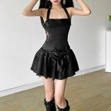 2025 Summer New Women's Clothing Sexy Pure Hot Girl Bow Hanging Neck Bare Back Dress Dress