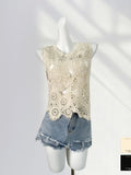 Zingj Lace Heavy Industry Embroidery French Hollow Out Jacket Summer Wearing Hook Flower Small Vest Advanced Sense Sleeveless T-Shirt