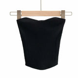 Sexy Cropped Tube Tops Woman Ribbed Knitted Strapless Tops Off Shoulder Slim Vest