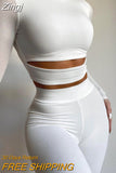 2023 Autumn Winter Hollow Out 2 Pieces Long Sleeve Crop Top High Waist Leggings Set Bodycon Streetwear Tracksuit