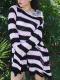 Distressed Stripe Longline Sweater- Outfit