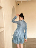 3 Piece Blue Glitter Summer Blazer Women Jackets Coat Blazer And Short Skirt Set For Women Elegant High Fashion