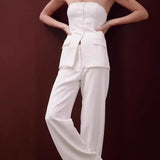 Zingj 2023 New Casual Fashion Suit Button Temperament Strapless Suit Pants-Outfit