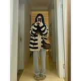 New Autumn And Winter Korean Style Lazy Breeze V-Collar Striped Sweater Girl Loose Thin Knitted Cardigan Coat