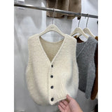 Solid Color Sleeveless Cardigan Knitted Vest 2024 Autumn And Winter New Style Folded Sweater Women's