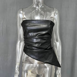 Strapless PU Leather Asymmetrical Top- Outfit
