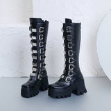 Zingj 2023 New Metal Buckle Band Platform High Boots Women's Plus Size Women's Boots- Outfit