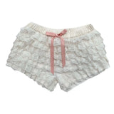 Women's Kawaii Y2K Summer Casual Shorts Ruffled Floral Lace Elastic Waist Short Pants for Beach Nightclub