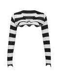 Knitted Stripe Long Sleeve Bolero Top-Outfit