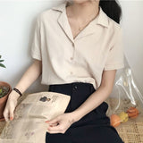 Short Sleeve V Neck Office Lady White Shirt Tops Retro Shirt for Women Simple Solid Summer Blouse Blusas Femininas