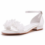 Cm Square With A Shallow Mouth With Buckle Sandals Ivory White Silk Satin Bridal White Flowers Sandals