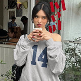 Number Printed One Shoulder Loose Sweatshirt- Outfit