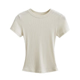 Zingj Trend Women's Wear Thread Slim Short-Sleeved T-Shirt Sexy Round Collar Solid Color Shoulder Show Thin Short Navel