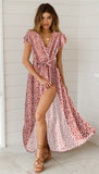 Queens Vintage Floral Print Wrap Long Dress robe Women 2021 Fashion V Neck Bow Tie bohemian Maxi Beach Boho