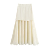 New Gold Button Knitted Vest Small Pleated Spliced Skirt