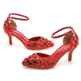 Cm Large-Size Sandals Fine Heel Head Water Drill High Heel Sandals Gold Water Drill High Heels Wedding