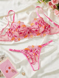 Pink Foliage Mesh Lingerie Set- Outfit
